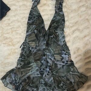 Outcast Halter  Mini Dress in Green and Gray